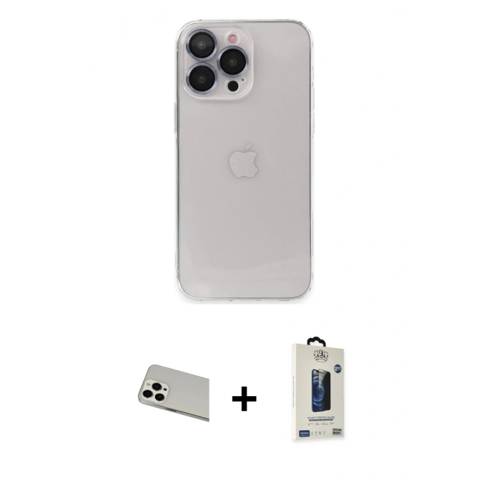 MARSİLYAN™- iPhone 13 Pro Max Kılıf Ufuk Minimal Özel Seri - Siyah Bilvis Hayalet Cam Ekran Koruyucu + Rainbow Kamera Lens Koruma Cam - BZ