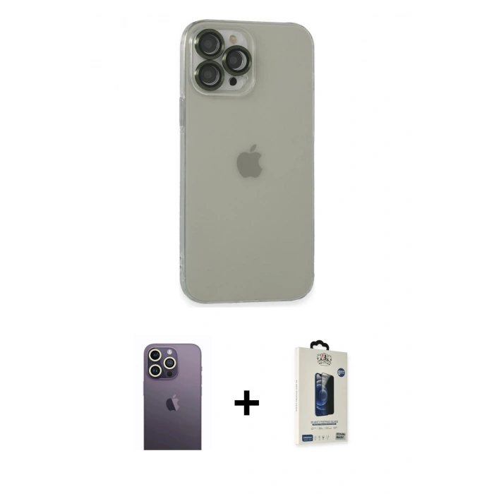 MARSİLYAN™- iPhone 13 Pro Max Kılıf Ufuk Minimal Özel Seri - Siyah Bilvis Hayalet Cam Ekran Koruyucu + Neon Fosforlu Kamera Lens - BZ