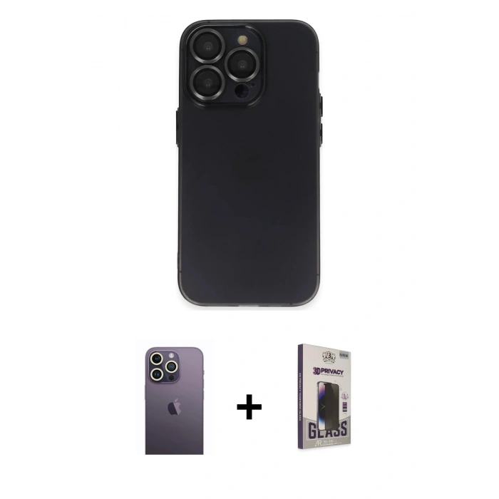 MARSİLYAN™- iPhone 13 Pro Max Kılıf Ufuk Minimal Özel Seri - Siyah Bilvis Hayalet Cam Ekran Koruyucu + Neon Fosforlu Kamera Lens - BZ