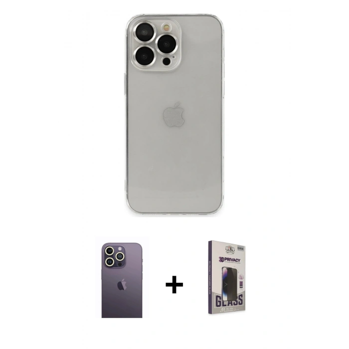 MARSİLYAN™- iPhone 13 Pro Max Kılıf Ufuk Minimal Özel Seri - Siyah Bilvis Hayalet Cam Ekran Koruyucu + Neon Fosforlu Kamera Lens - BZ