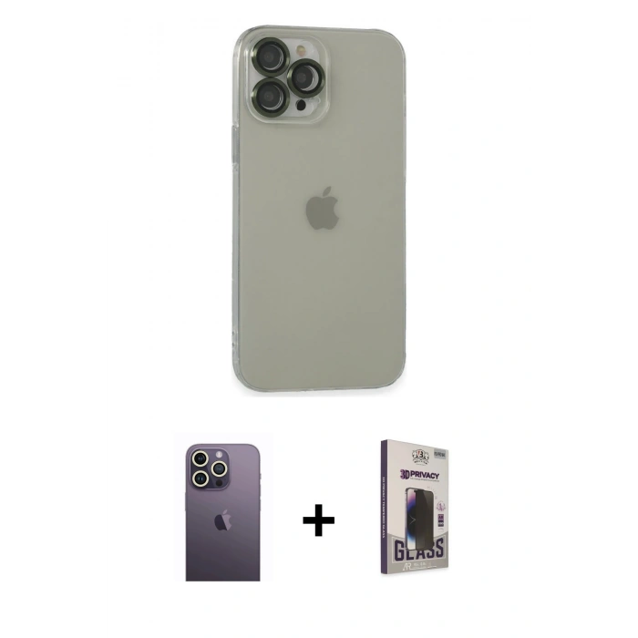 MARSİLYAN™- iPhone 13 Pro Max Kılıf Ufuk Minimal Özel Seri - Siyah Bilvis Hayalet Cam Ekran Koruyucu + Neon Fosforlu Kamera Lens - BZ