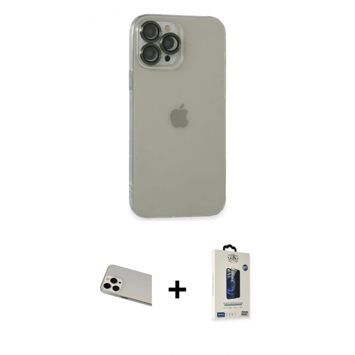 MARSİLYAN™- iPhone 13 Pro Max Kılıf Ufuk Minimal Özel Seri - Siyah Bilvis Hayalet Cam Ekran Koruyucu + Rainbow Kamera Lens Koruma Cam - BZ
