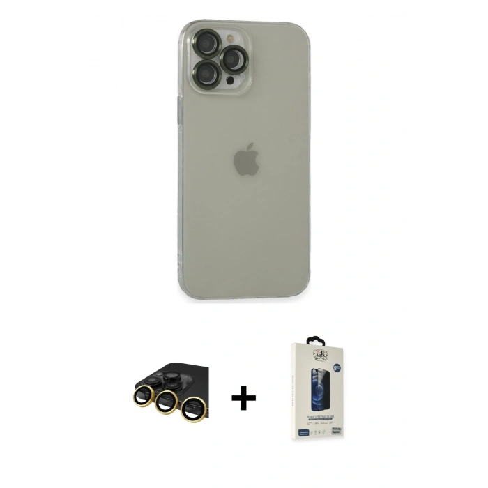 MARSİLYAN™- iPhone 13 Pro Max Kılıf Ufuk Minimal Özel Seri - Siyah Bilvis Hayalet Cam Ekran Koruyucu + Raze Metal Kamera Lens - GD