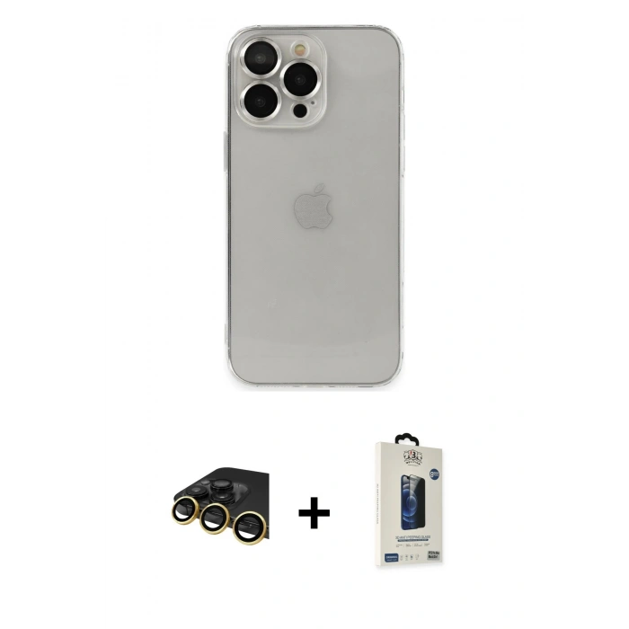 MARSİLYAN™- iPhone 13 Pro Max Kılıf Ufuk Minimal Özel Seri - Siyah Bilvis Hayalet Cam Ekran Koruyucu + Raze Metal Kamera Lens - GD