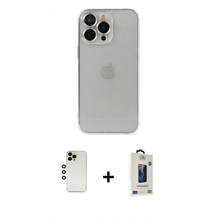 MARSİLYAN™- iPhone 13 Pro Max Kılıf Ufuk Minimal Özel Seri - Siyah Bilvis Hayalet Cam Ekran Koruyucu + Shine Kamera Lens - GD
