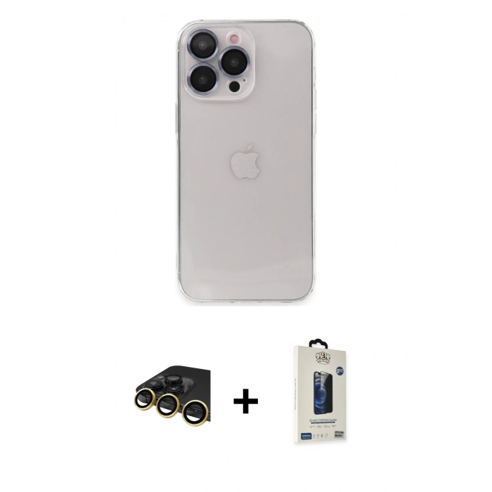 MARSİLYAN™- iPhone 13 Pro Max Kılıf Ufuk Minimal Özel Seri - Siyah Bilvis Hayalet Cam Ekran Koruyucu + Raze Metal Kamera Lens - GD