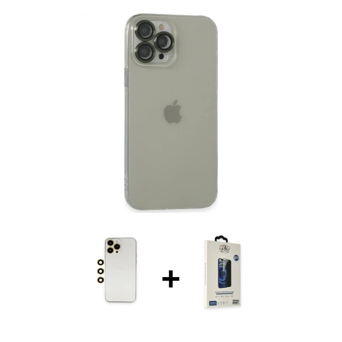 MARSİLYAN™- iPhone 13 Pro Max Kılıf Ufuk Minimal Özel Seri - Siyah Bilvis Hayalet Cam Ekran Koruyucu + Shine Kamera Lens - GD