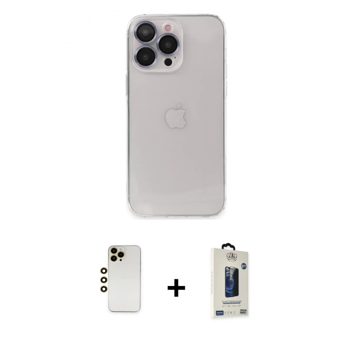 MARSİLYAN™- iPhone 13 Pro Max Kılıf Ufuk Minimal Özel Seri - Siyah Bilvis Hayalet Cam Ekran Koruyucu + Shine Kamera Lens - GD