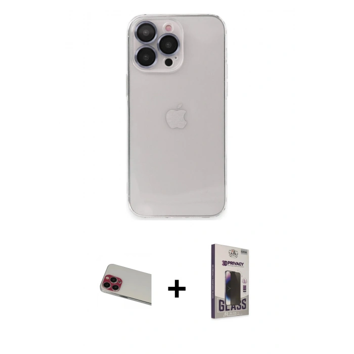 MARSİLYAN™- iPhone 13 Pro Max Kılıf Ufuk Minimal Özel Seri - Siyah Bilvis Hayalet Cam Ekran Koruyucu + Rainbow Kamera Lens Koruma Cam - KI