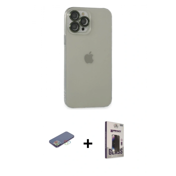 MARSİLYAN™- iPhone 13 Pro Max Kılıf Ufuk Minimal Özel Seri - Siyah Bilvis Hayalet Cam Ekran Koruyucu + Renkli Kamera Lens Koruma Cam - MI
