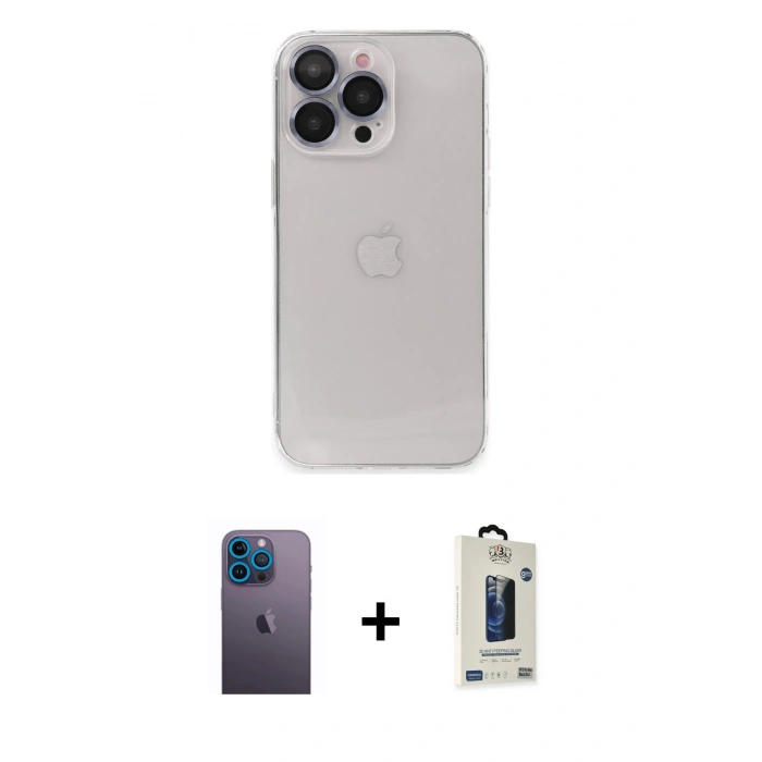 MARSİLYAN™- iPhone 13 Pro Max Kılıf Ufuk Minimal Özel Seri - Siyah Bilvis Hayalet Cam Ekran Koruyucu + Neon Fosforlu Kamera Lens - MI