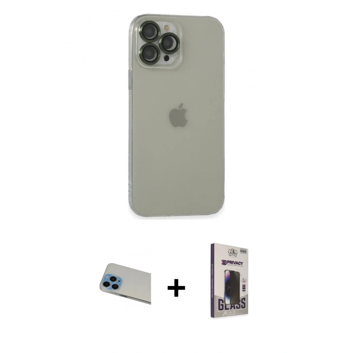 MARSİLYAN™- iPhone 13 Pro Max Kılıf Ufuk Minimal Özel Seri - Siyah Bilvis Hayalet Cam Ekran Koruyucu + Rainbow Kamera Lens Koruma Cam - MI