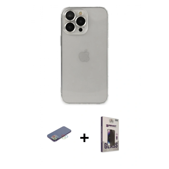 MARSİLYAN™- iPhone 13 Pro Max Kılıf Ufuk Minimal Özel Seri - Siyah Bilvis Hayalet Cam Ekran Koruyucu + Renkli Kamera Lens Koruma Cam - MI