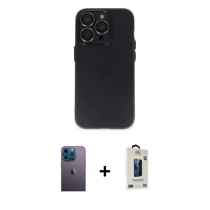 MARSİLYAN™- iPhone 13 Pro Max Kılıf Ufuk Minimal Özel Seri - Siyah Bilvis Hayalet Cam Ekran Koruyucu + Neon Fosforlu Kamera Lens - MI