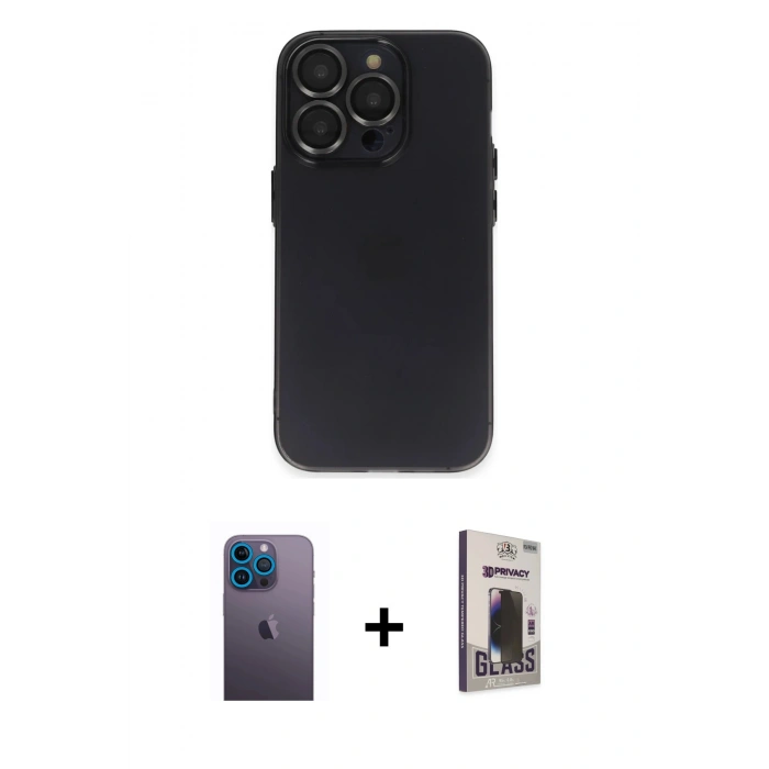 MARSİLYAN™- iPhone 13 Pro Max Kılıf Ufuk Minimal Özel Seri - Siyah Bilvis Hayalet Cam Ekran Koruyucu + Neon Fosforlu Kamera Lens - MI