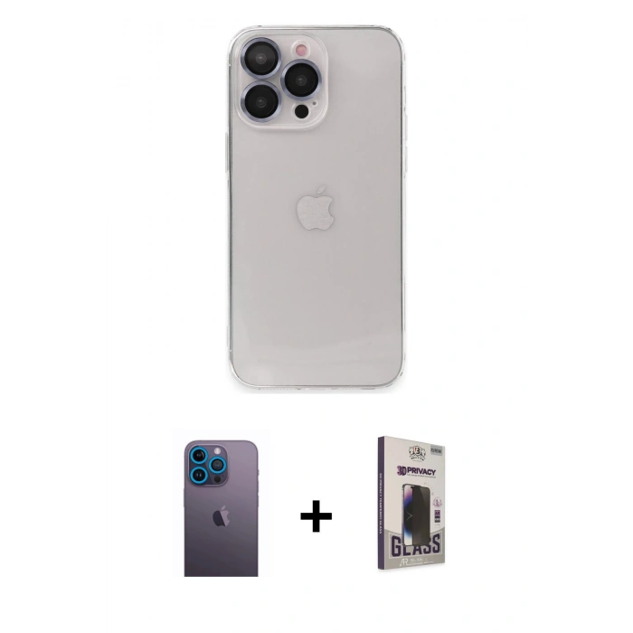 MARSİLYAN™- iPhone 13 Pro Max Kılıf Ufuk Minimal Özel Seri - Siyah Bilvis Hayalet Cam Ekran Koruyucu + Neon Fosforlu Kamera Lens - MI