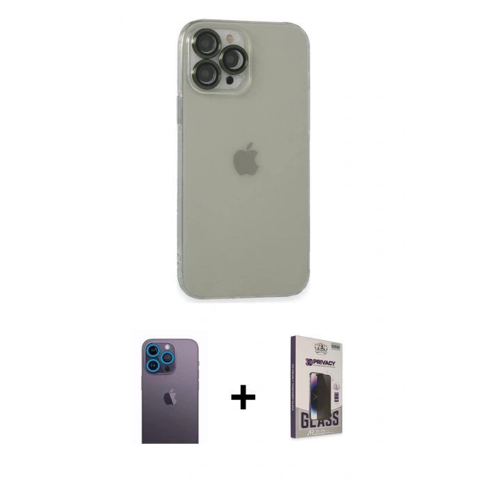 MARSİLYAN™- iPhone 13 Pro Max Kılıf Ufuk Minimal Özel Seri - Siyah Bilvis Hayalet Cam Ekran Koruyucu + Neon Fosforlu Kamera Lens - MI