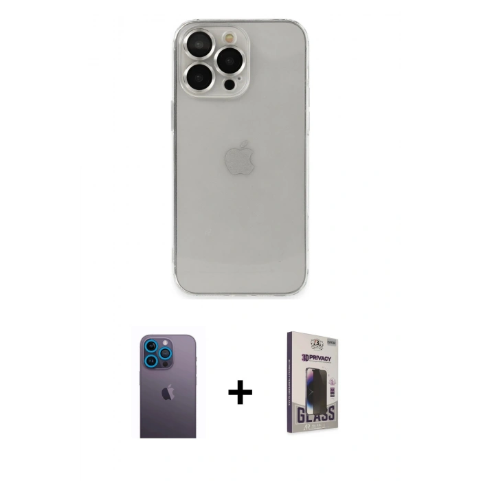 MARSİLYAN™- iPhone 13 Pro Max Kılıf Ufuk Minimal Özel Seri - Siyah Bilvis Hayalet Cam Ekran Koruyucu + Neon Fosforlu Kamera Lens - MI