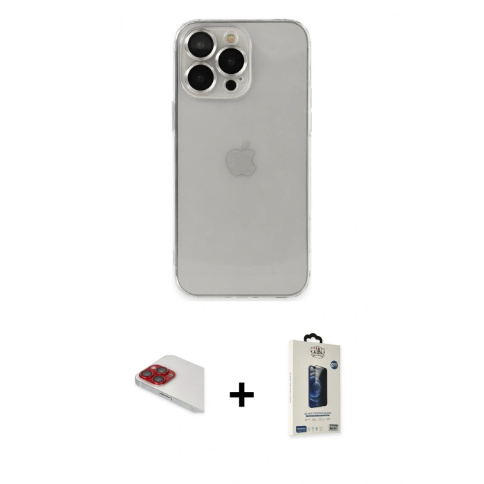MARSİLYAN™- iPhone 13 Pro Max Kılıf Ufuk Minimal Özel Seri - Siyah Bilvis Hayalet Cam Ekran Koruyucu + Pers Alüminyum Kamera Lens - KI