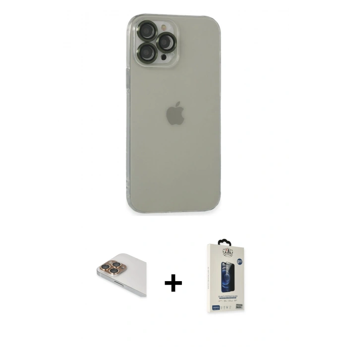 MARSİLYAN™- iPhone 13 Pro Max Kılıf Ufuk Minimal Özel Seri - Siyah Bilvis Hayalet Cam Ekran Koruyucu + Pers Alüminyum Kamera Lens - GD