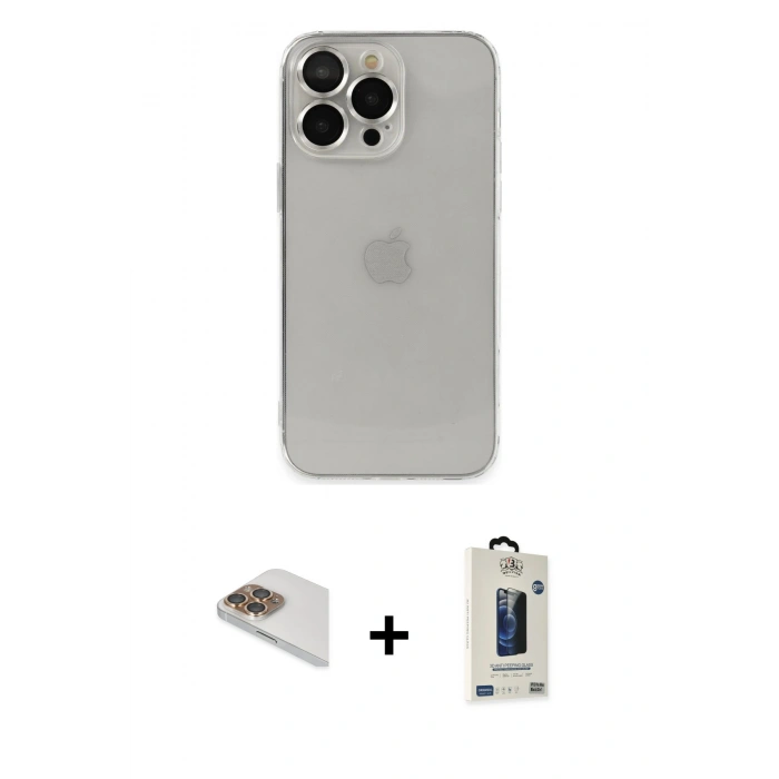 MARSİLYAN™- iPhone 13 Pro Max Kılıf Ufuk Minimal Özel Seri - Siyah Bilvis Hayalet Cam Ekran Koruyucu + Pers Alüminyum Kamera Lens - GD