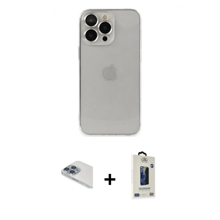 MARSİLYAN™- iPhone 13 Pro Max Kılıf Ufuk Minimal Özel Seri - Siyah Bilvis Hayalet Cam Ekran Koruyucu + Pers Alüminyum Kamera Lens - SABE