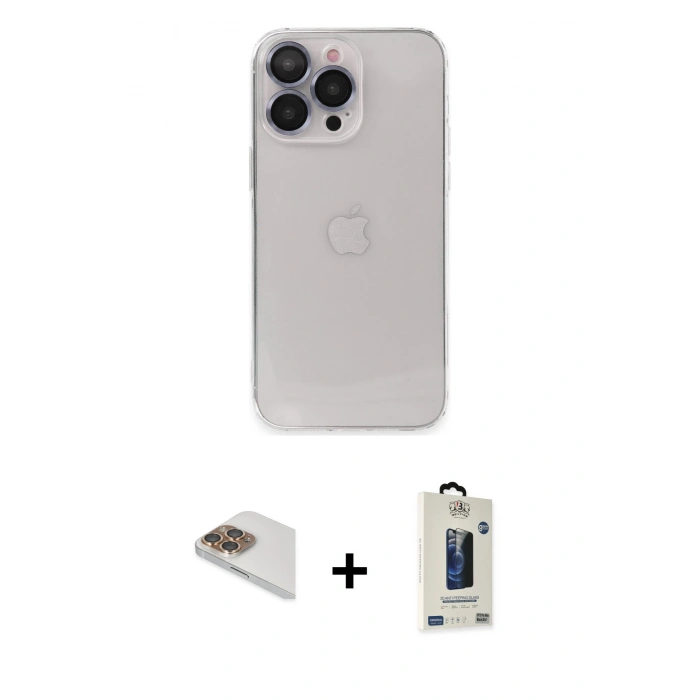 MARSİLYAN™- iPhone 13 Pro Max Kılıf Ufuk Minimal Özel Seri - Siyah Bilvis Hayalet Cam Ekran Koruyucu + Pers Alüminyum Kamera Lens - GD