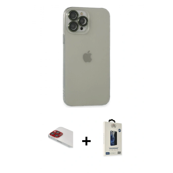 MARSİLYAN™- iPhone 13 Pro Max Kılıf Ufuk Minimal Özel Seri - Siyah Bilvis Hayalet Cam Ekran Koruyucu + Pers Alüminyum Kamera Lens - KI