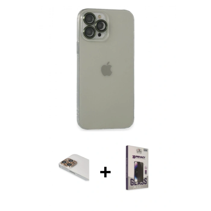 MARSİLYAN™- iPhone 13 Pro Max Kılıf Ufuk Minimal Özel Seri - Siyah Bilvis Hayalet Cam Ekran Koruyucu + Pers Alüminyum Kamera Lens - GD
