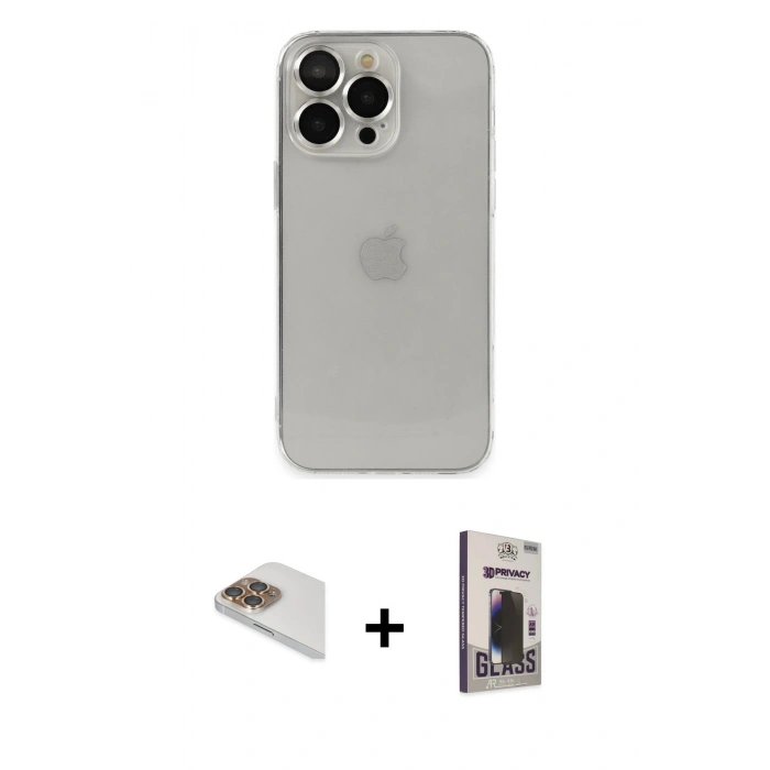 MARSİLYAN™- iPhone 13 Pro Max Kılıf Ufuk Minimal Özel Seri - Siyah Bilvis Hayalet Cam Ekran Koruyucu + Pers Alüminyum Kamera Lens - GD