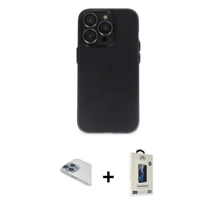 MARSİLYAN™- iPhone 13 Pro Max Kılıf Ufuk Minimal Özel Seri - Siyah Bilvis Hayalet Cam Ekran Koruyucu + Pers Alüminyum Kamera Lens - SABE