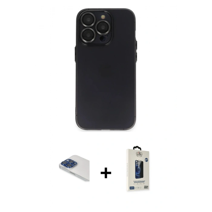 MARSİLYAN™- iPhone 13 Pro Max Kılıf Ufuk Minimal Özel Seri - Siyah Bilvis Hayalet Cam Ekran Koruyucu + Pers Alüminyum Kamera Lens - LT