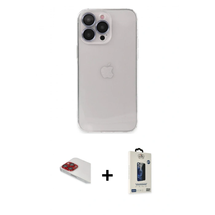 MARSİLYAN™- iPhone 13 Pro Max Kılıf Ufuk Minimal Özel Seri - Siyah Bilvis Hayalet Cam Ekran Koruyucu + Pers Alüminyum Kamera Lens - KI