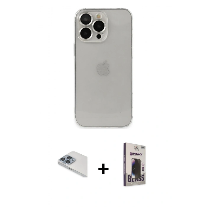 MARSİLYAN™- iPhone 13 Pro Max Kılıf Ufuk Minimal Özel Seri - Siyah Bilvis Hayalet Cam Ekran Koruyucu + Pers Alüminyum Kamera Lens - SABE