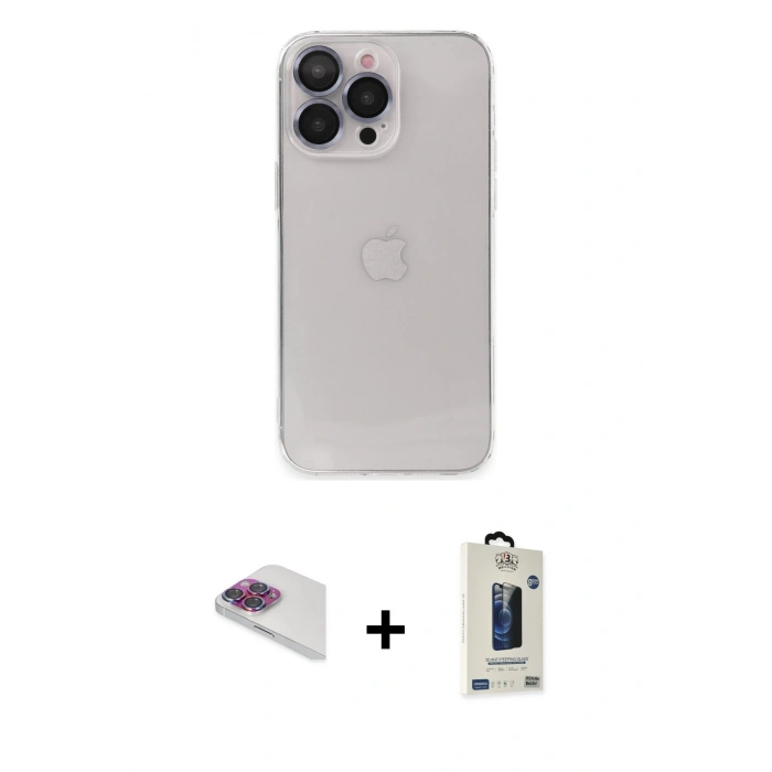MARSİLYAN™- iPhone 13 Pro Max Kılıf Ufuk Minimal Özel Seri - Siyah Bilvis Hayalet Cam Ekran Koruyucu + Pers Alüminyum Kamera Lens - GI