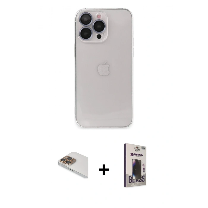 MARSİLYAN™- iPhone 13 Pro Max Kılıf Ufuk Minimal Özel Seri - Siyah Bilvis Hayalet Cam Ekran Koruyucu + Pers Alüminyum Kamera Lens - GD