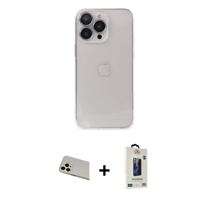 MARSİLYAN™- iPhone 13 Pro Max Kılıf Ufuk Minimal Özel Seri - Siyah Bilvis Hayalet Cam Ekran Koruyucu + Rainbow Kamera Lens Koruma Cam - REGD