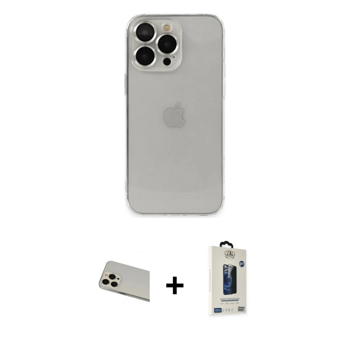 MARSİLYAN™- iPhone 13 Pro Max Kılıf Ufuk Minimal Özel Seri - Siyah Bilvis Hayalet Cam Ekran Koruyucu + Rainbow Kamera Lens Koruma Cam - REGD