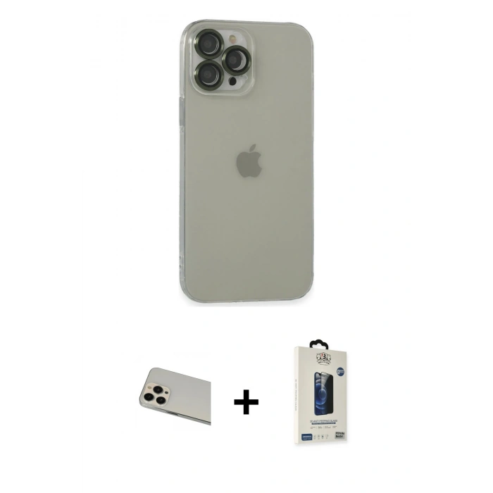 MARSİLYAN™- iPhone 13 Pro Max Kılıf Ufuk Minimal Özel Seri - Siyah Bilvis Hayalet Cam Ekran Koruyucu + Rainbow Kamera Lens Koruma Cam - REGD