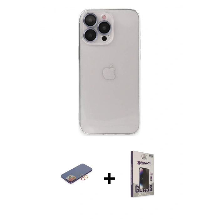 MARSİLYAN™- iPhone 13 Pro Max Kılıf Ufuk Minimal Özel Seri - Siyah Bilvis Hayalet Cam Ekran Koruyucu + Renkli Kamera Lens Koruma Cam - TU