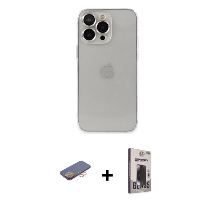 MARSİLYAN™- iPhone 13 Pro Max Kılıf Ufuk Minimal Özel Seri - Siyah Bilvis Hayalet Cam Ekran Koruyucu + Renkli Kamera Lens Koruma Cam - TU