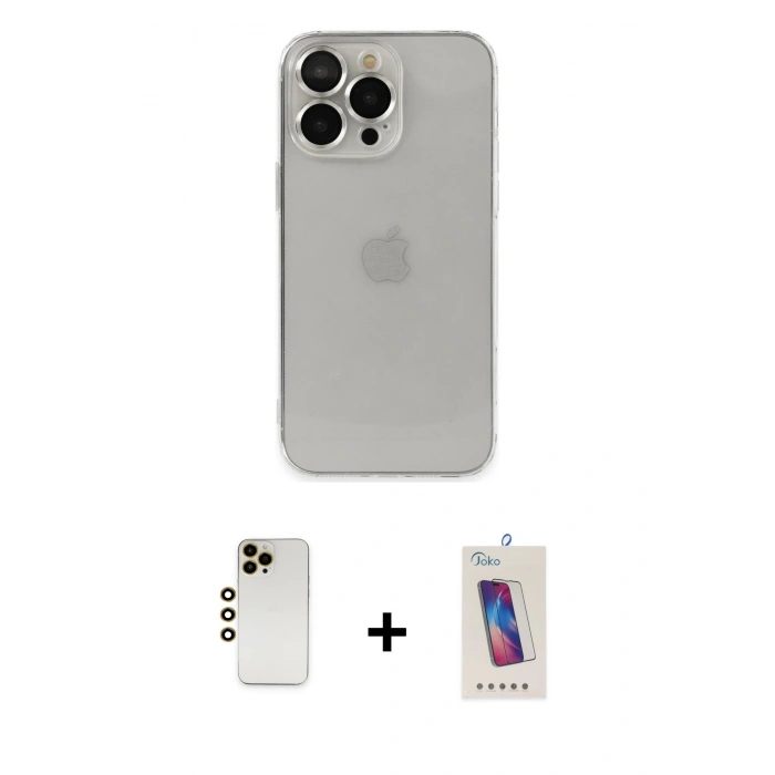 MARSİLYAN™- iPhone 13 Pro Max Kılıf Ufuk Minimal Özel Seri - Siyah Joko 5D Cam + Shine Kamera Lens - GD