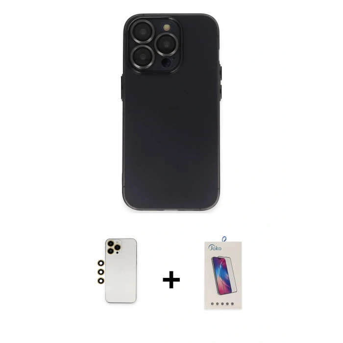 MARSİLYAN™- iPhone 13 Pro Max Kılıf Ufuk Minimal Özel Seri - Siyah Joko 5D Cam + Shine Kamera Lens - GD