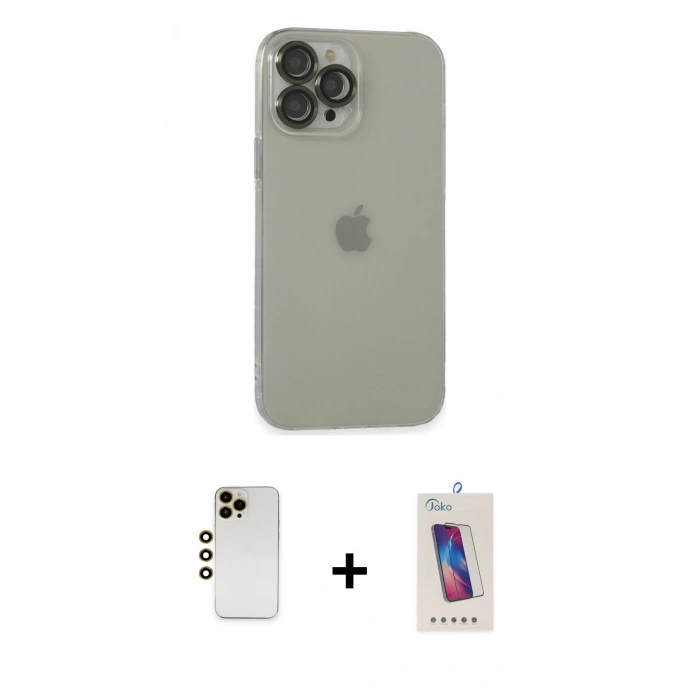 MARSİLYAN™- iPhone 13 Pro Max Kılıf Ufuk Minimal Özel Seri - Siyah Joko 5D Cam + Shine Kamera Lens - GD