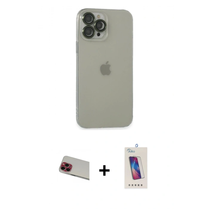 MARSİLYAN™- iPhone 13 Pro Max Kılıf Ufuk Minimal Özel Seri - Siyah Joko 5D Cam + Rainbow Kamera Lens Koruma Cam - KI