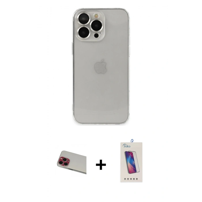 MARSİLYAN™- iPhone 13 Pro Max Kılıf Ufuk Minimal Özel Seri - Siyah Joko 5D Cam + Rainbow Kamera Lens Koruma Cam - KI