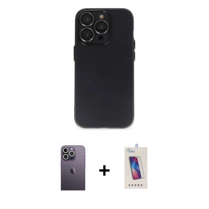 MARSİLYAN™- iPhone 13 Pro Max Kılıf Ufuk Minimal Özel Seri - Siyah Joko 5D Cam + Neon Fosforlu Kamera Lens - BZ