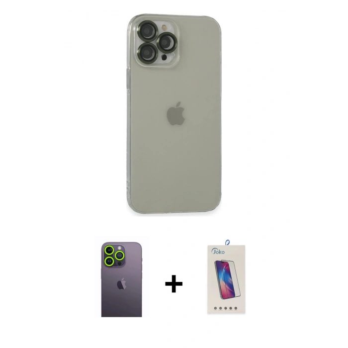 MARSİLYAN™- iPhone 13 Pro Max Kılıf Ufuk Minimal Özel Seri - Siyah Joko 5D Cam + Neon Fosforlu Kamera Lens - YL
