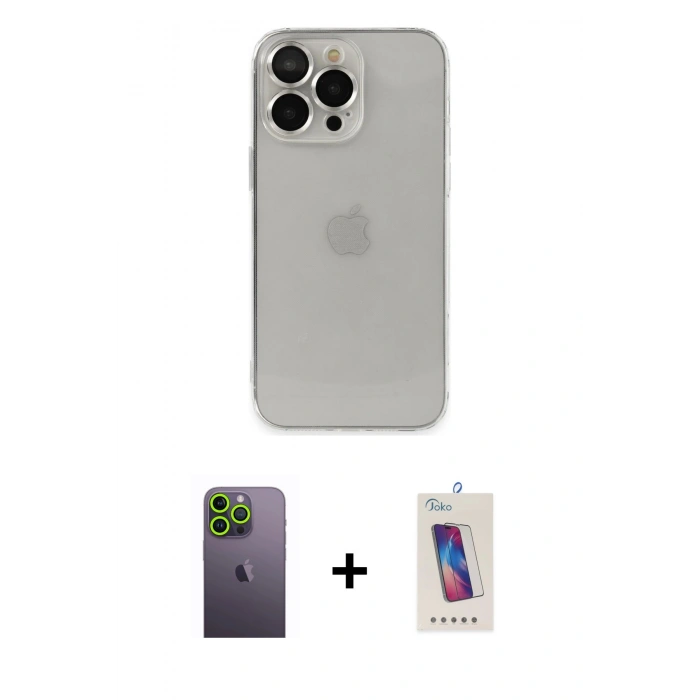 MARSİLYAN™- iPhone 13 Pro Max Kılıf Ufuk Minimal Özel Seri - Siyah Joko 5D Cam + Neon Fosforlu Kamera Lens - YL