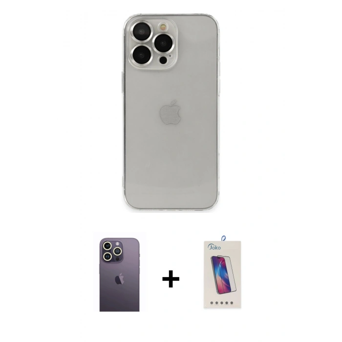 MARSİLYAN™- iPhone 13 Pro Max Kılıf Ufuk Minimal Özel Seri - Siyah Joko 5D Cam + Neon Fosforlu Kamera Lens - BZ